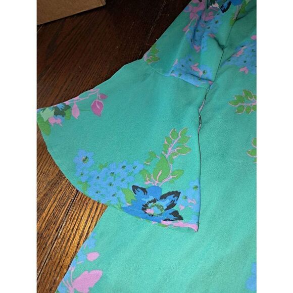 Medium Collective Concepts Long Sleeve Teal Blue Pink Green Floral Tunic Dress - Picture 3 of 5